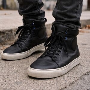 AETHER Dalton Black Leather High Top Sneaker Shoes   Mens Size 9